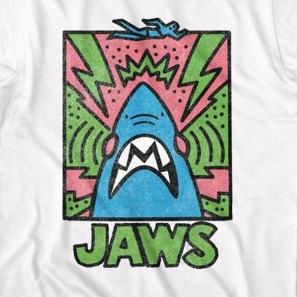 Jaws Abstract Doodle Shark Horror Movie Fan Art Graphic White T-Shirt 166 - Picture 2 of 5